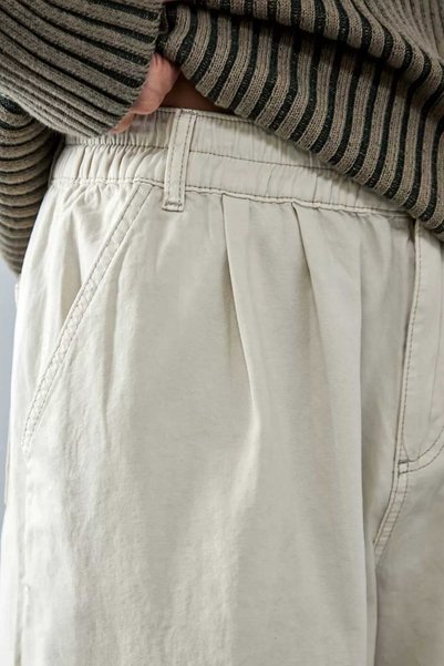 BeHill Be Hill Unisex Ecru Elastic Waist Pleated Wide Leg Baggy Pants