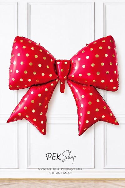 PEKSHOP Gold Polka Dot Red Bow Foil Balloon