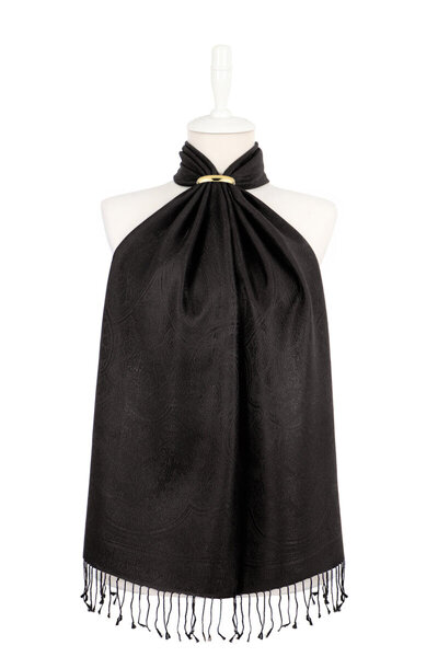 Bursa İpek Black Jamawar Woven Silk Scarf