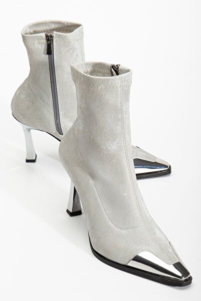 MaskButik Melina Heeled Velvet Boots Gray