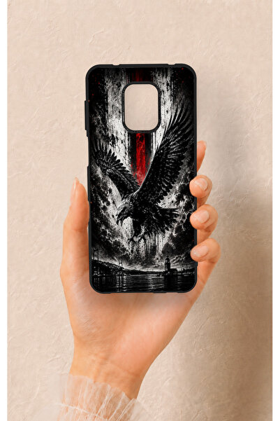 Vip Case Redmi Note 9 Pro 9S Uyumlu Kara Kartal Desenli Silikon Kılıf