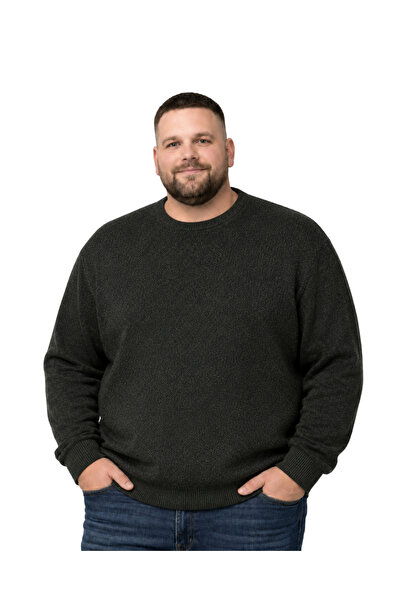 BattalModa سترة تريكو رجالية كبيرة الحجم باللون الكاكي برقبة دائرية 3XL-4XL-5...