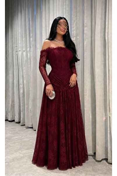 main drees فستان سهرة خمري دانتيل كلوش