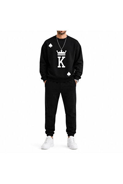 ZAVIXO Tracksuit Set K Letter Crown Spades Printed Sweatshirt and Jogger Bott...