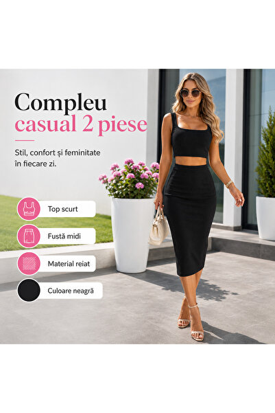 Generic Brand Γυναικείο Casual Σετ 2 Τεμαχίων, Κροπ Τοπ και Ψηλόμεση Φούστα Μ...