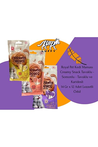 Kedi Maması , Creamy Snack Tavuklu - Somonlu - Tavuklu ve Karidesli, 14 Gr x 12 Adet Lezzetli Ödül maması