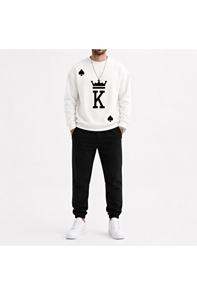 ZAVIXO Tracksuit Set K Letter Crown Spades Printed Sweatshirt and Jogger Bott...