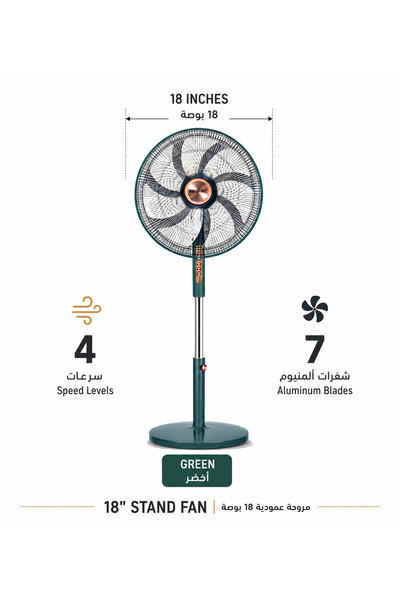 rebune Rebon 18" 7 Blades Overheat Protection 4 Speeds 90W Stand Fan