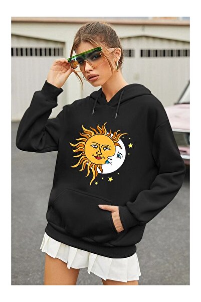 DAXİS Sportwear Company Φούτερ με κουκούλα με στάμπα φεγγαριού και ήλιου