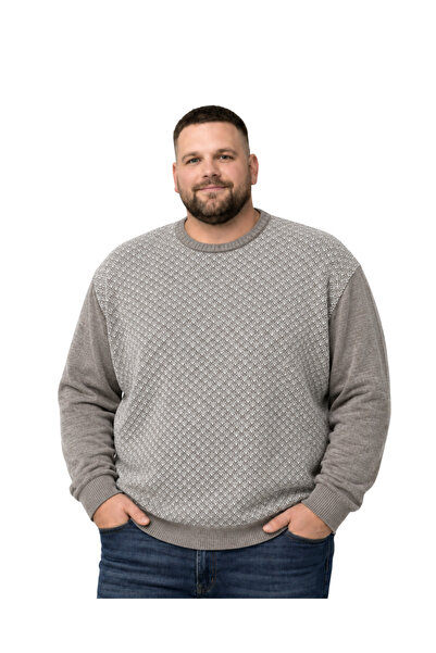BattalModa Men's Large Size Mink Crew Neck Motif Knitwear Sweater 3Xl-4Xl-5Xl...
