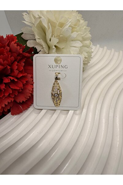 XUPING JEWELRY 14K RENGİ ZİRKON TAŞLI PİRAMİT ÇELİK KOLYE UCU