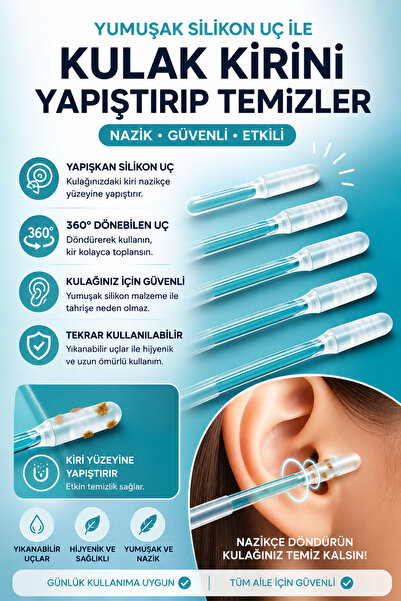 ESENLİWE 24 Adet Yıkanabilir Kulak Temizleme Çubuğu Yapışkan Uçlu Bakım Ürünü