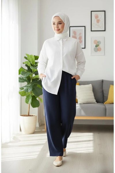 sefamerve Muslin Trousers 0020-04 Navy Blue