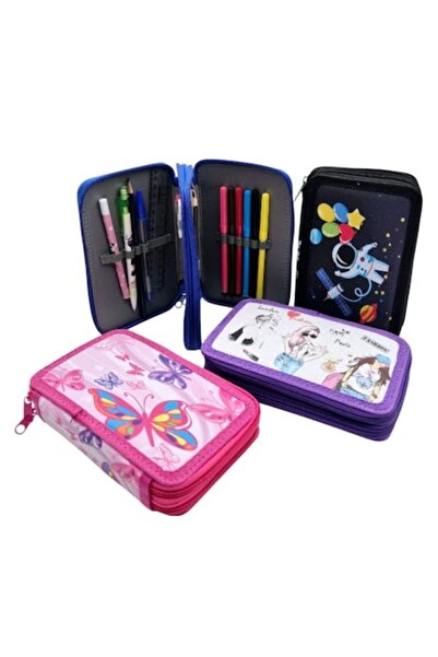 OEM Penar cu 2 fermoare, pentru fete, set complet de papetărie, 6 creioane co...