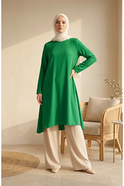 sefamerve Crepe Fabric Casual Tunic 1011-14 Grass Green