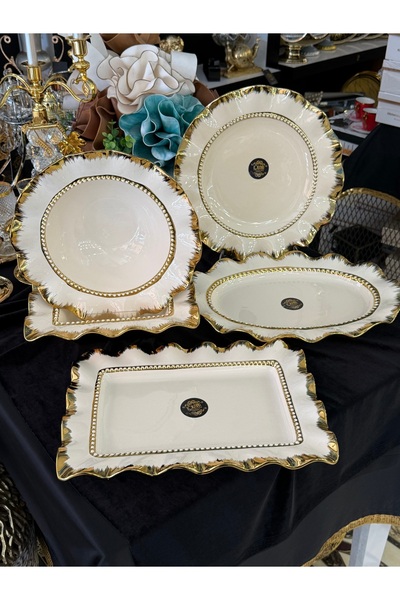 LOKMAN ZÜCCACİYE SHOWROOM 5 Piece Porcelain Gold Gilded Presentation Set Aym9...