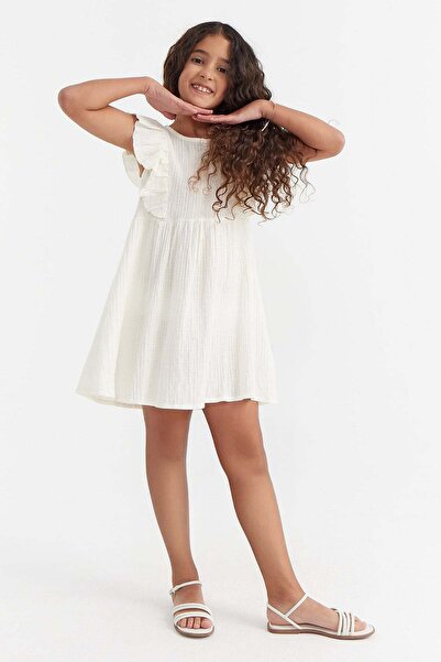 PAULMARK Girl's Textured Dress with Ruffle Detail on the Sleeves