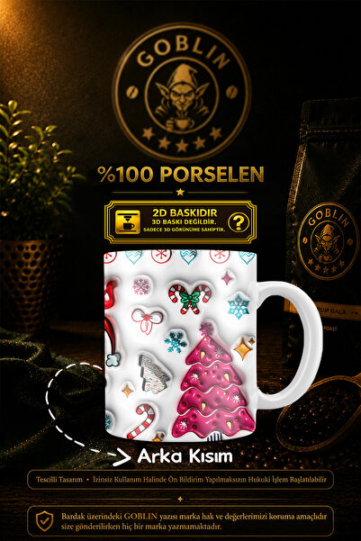 Goblin Yeni yıl Yılbaşı Temalı 2D Kupa Bardak Noel Baba New Year Merry Christ...
