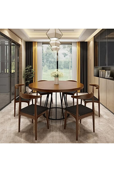 kold concept YMK4608 Modern Yuvarlak Yemek Masası Ahşap Metal Ayaklı