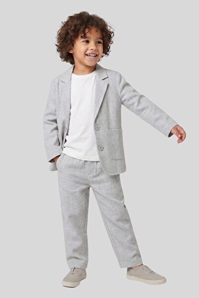 ww waka waka kids store Αγορίστικο κοστούμι με γκρι σχέδιο ψαροκόκαλο και σακάκι