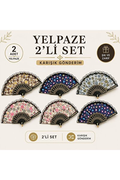 iğne izi 2'li Yelpaze Seti Katlanabilir El Yelpazesi Çiçek Desenli Dekoratif ...