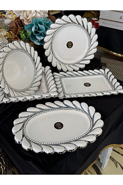 LOKMAN ZÜCCACİYE SHOWROOM Porcelain 5 Piece Silver Gilded Multipurpose Presen...