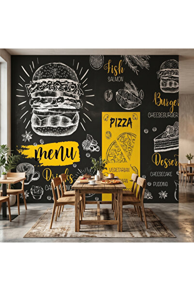 LOTUS AURA Kara Tahta Görünümlü Fast Food ve Kafe Menü Konseptli Duvar Kağıdı...