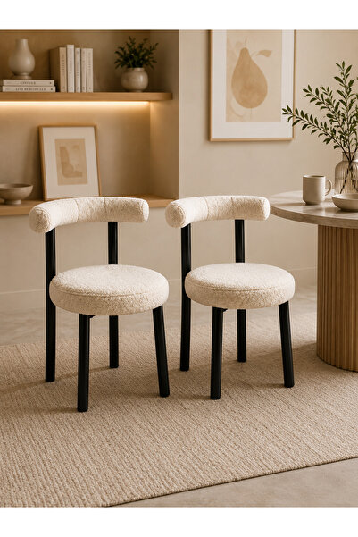 N.zone Modern Dining Chair Set of 2 Soft Fabric Upholstery Round Seat Ergonom...