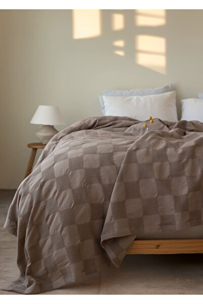 Bej Home Bej Renkli Çift Kişilik Pike & Yatak Örtüsü 220x240 cm %100 Pamuk