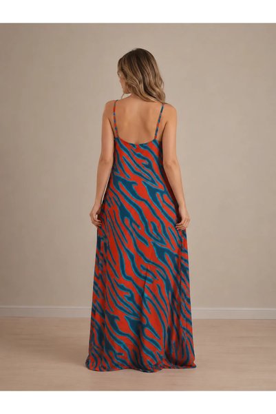 sharin Women's Patterned Summer Thin Strap Maxi Long Dress 1g-2411