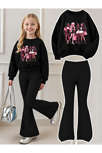 Cevval Girl's Crew Neck Sweatshirt and Spanish-Cut Leggings Set