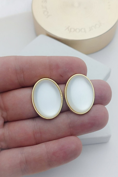 KYOLA DESİGN Buzlu İnci Oval Gold Kadın Küpe (3cm)