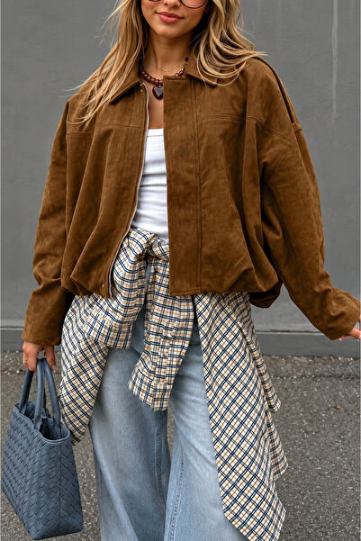 Helen Goods Νέα Σεζόν Γυναικείο Viral ZRA Suede Bomber Jacket