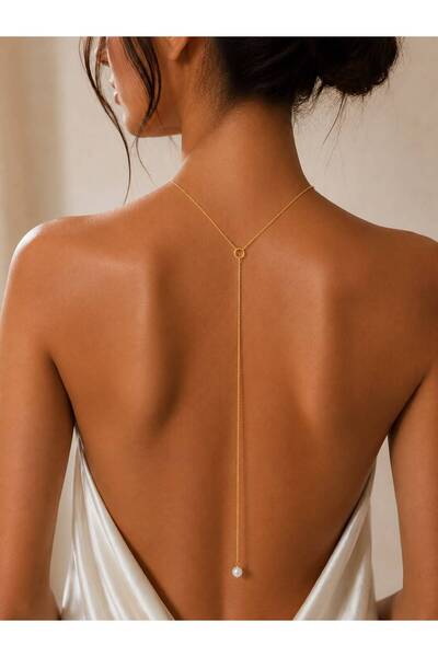 Arescollection ZARİF ZİNCİR İNCİLİ SIRT DEKOLTE KOLYESİ