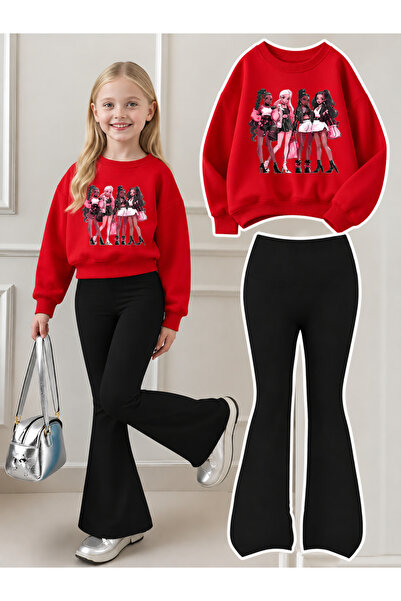 Cevval Girl's Crew Neck Sweatshirt and Spanish-Cut Leggings Set