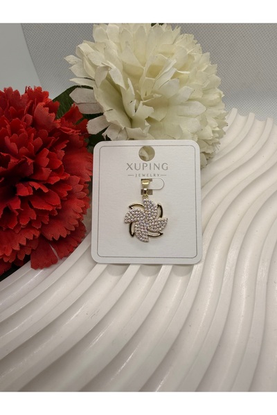XUPING JEWELRY 14K RENGİ ZİRKON TAŞLI RÜZGAR GÜLÜ ÇELİK KOLYE UCU