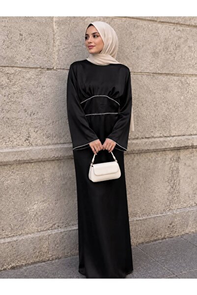 Bislife Fi̇truka Tesettür Stone-Detail Satin Tesettür Dress with Lace-Up Back