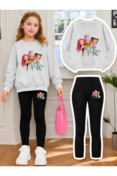 Cevval Girl's Crew Neck Sweatshirt and Leggings Set