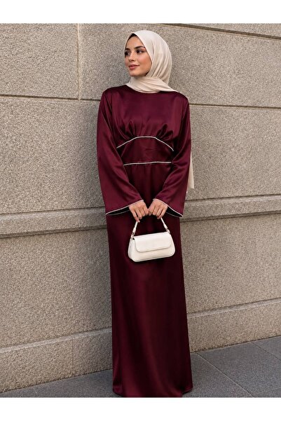 Bislife Fi̇truka Tesettür Stone-Detail Satin Tesettür Dress with Lace-Up Back