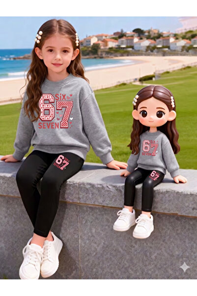 Cevval Girl's Crew Neck Sweatshirt and Leggings Set