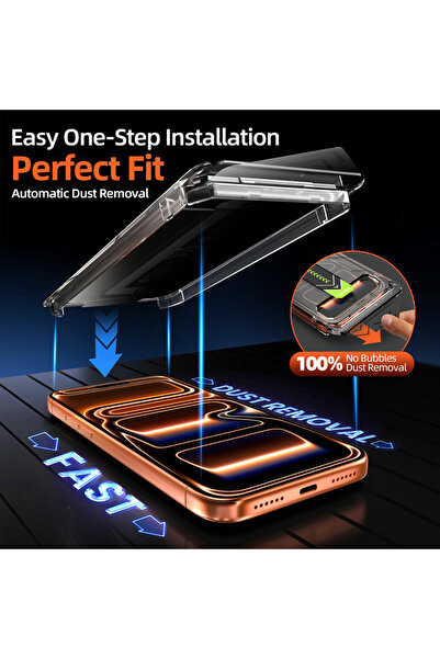 GrandMobile Kit folie de sticlă pentru confidențialitate pentru iPhone 17 Pro Max, Robotek Titan 2.0, îndepărtare praf, aplicare ușoară
