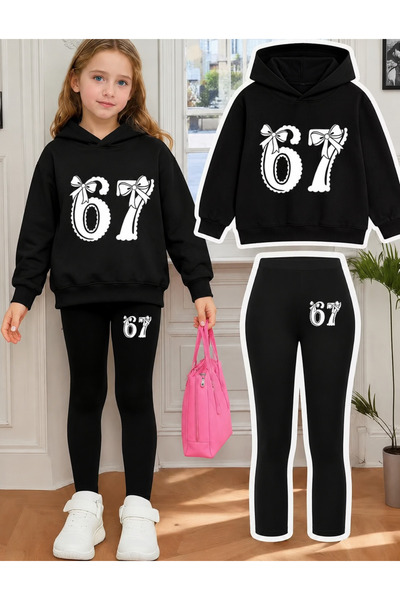 Cevval Girl's Crew Neck Sweatshirt and Leggings Set