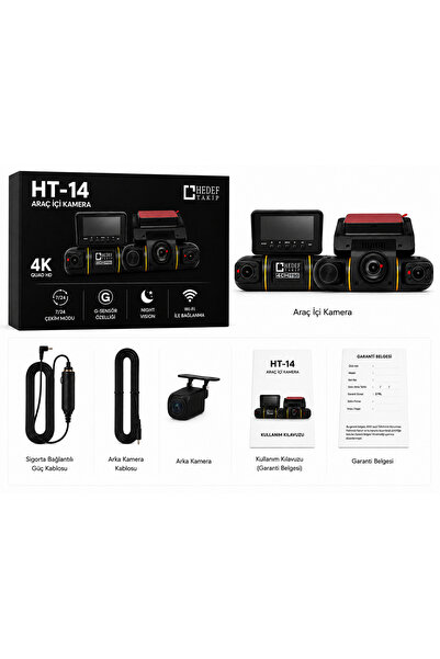 HT-14 4 Açılı 180° 7/24 Kayıtlı ADAS, BSD, 4K Çekim Destekli Araç Kamerası