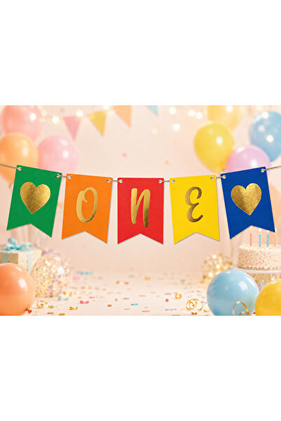 Partifabrik Birthday 1 Year Old One Colored Heart Banner