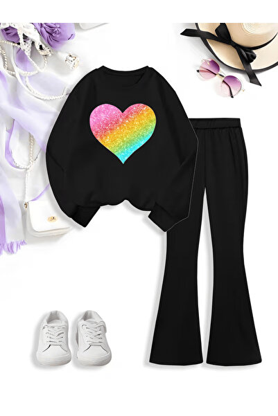 Cevval Girl's Crew Neck Sweatshirt and Spanish-Cut Leggings Set