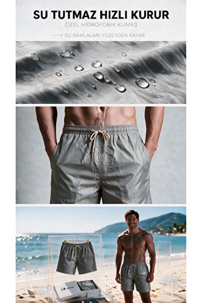 HSCO Stone Gray Color Mesh Pocket Swimsuit Regular Fit Men's Swim Shorts Ston...