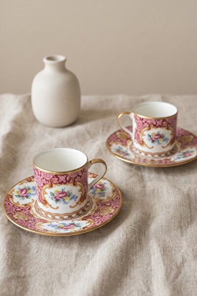 RUBİ PORSELEN Pudra Royale Luxury 2-Person Coffee Cup Set 4 Pieces - Powder /...