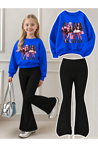 Cevval Girl's Crew Neck Sweatshirt and Spanish-Cut Leggings Set