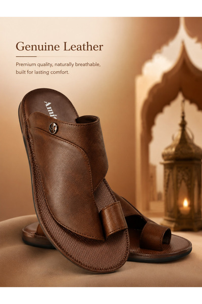 Generic Brand شباشب رجالية كاجوال بتصميم Toe‑Hold، الجزء العلوي من الجلد الصن...