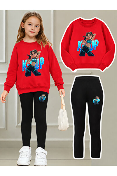 Cevval Girl's Crew Neck Sweatshirt and Leggings Set